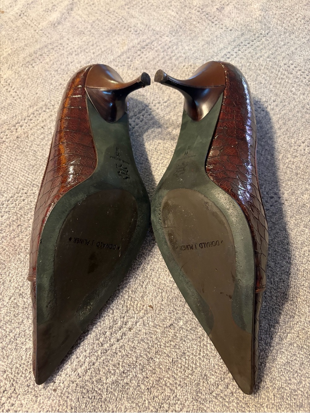 Donald J. Pliner Brown Croc-Embossed Pointed Pumps with Decorative Buckle - Picture 2 of 4